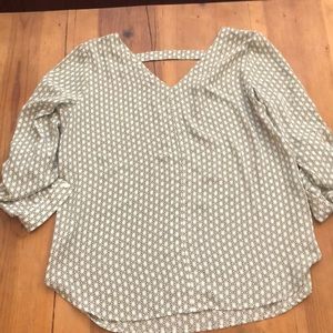 Loft blouse green and white patterned